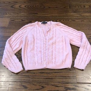 Pink Cable Knit Cardigan Sweater - Size Medium